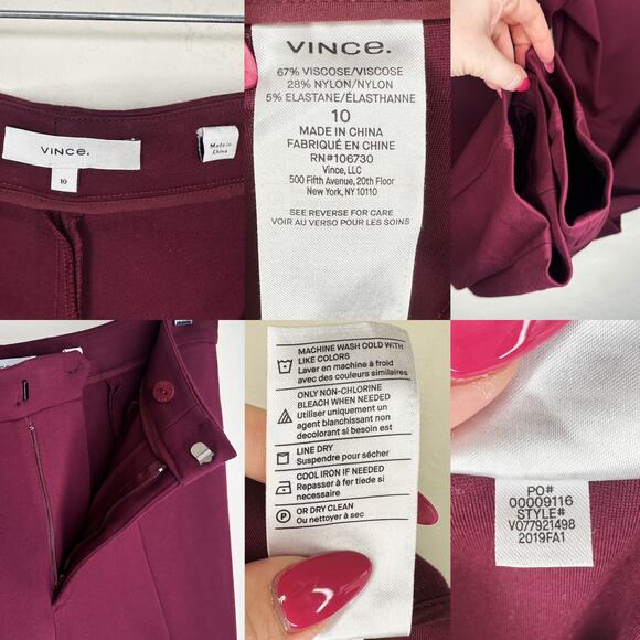 Vince Tapered Stove Pipe Pintuck Seamed Burgundy Ponte Knit Pants Trousers 10 - Picture 12 of 15
